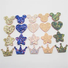 20-100Pcs Glitter Stars/Heart/Crown Patches Appliques DIY Craft Supplies Basteln Kids Hair Pin Accessories Material Ornaments