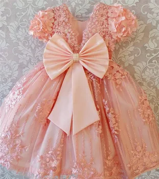 

Lace Pearls Baby Girl Dresses with Pearls Lace Little Girl Birthday Dresses Vintage Communion Pageant Dresses Gowns Cap Sleeves