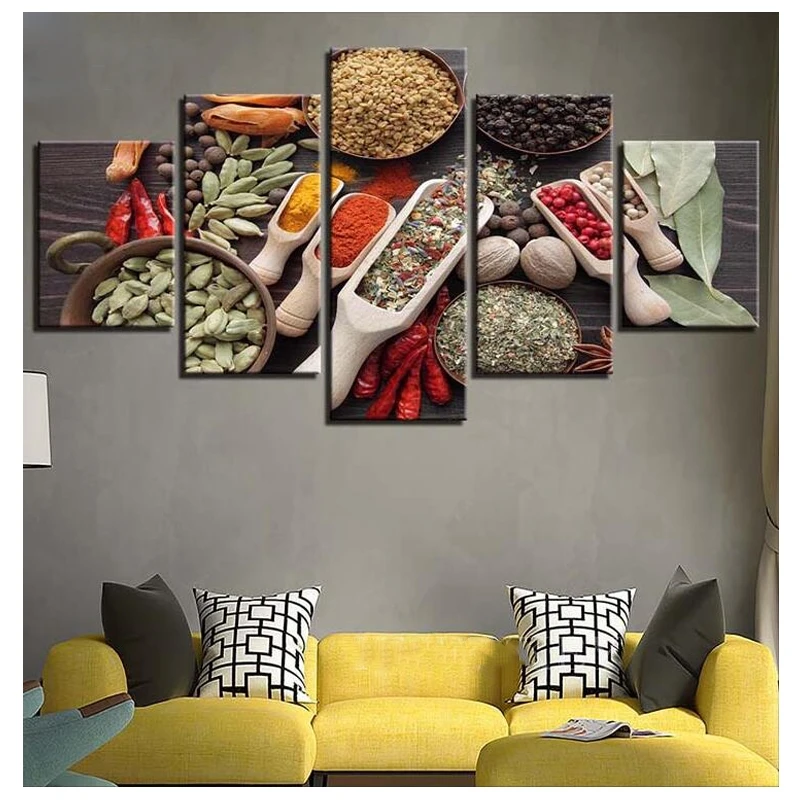 New POP Diamond Painting Full Square round drill resin Diamond Embroidery Diamond Mosaic 5 Pieces Spoon Grains Spices Food 999_副本