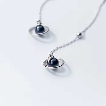 

100% 925 Sterling Silver Planet Fixed Star Ear Threads Long Tassel Chain Dangle Drop Earrings Fine Jewelry for Women