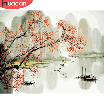 HUACAN pittura a olio per numero natura disegno su tela immagini fai-da-te con numeri kit di paesaggi dipinti a mano decorazioni per la casa
