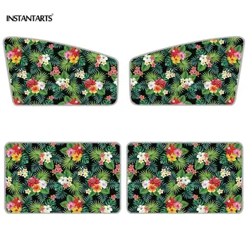 

INSTANTARTS Electrostatic Auto Front&Back Side Windshield Sunshade Harajuku Tropical Hibiscus Floral Printing Car Side Sun Shade