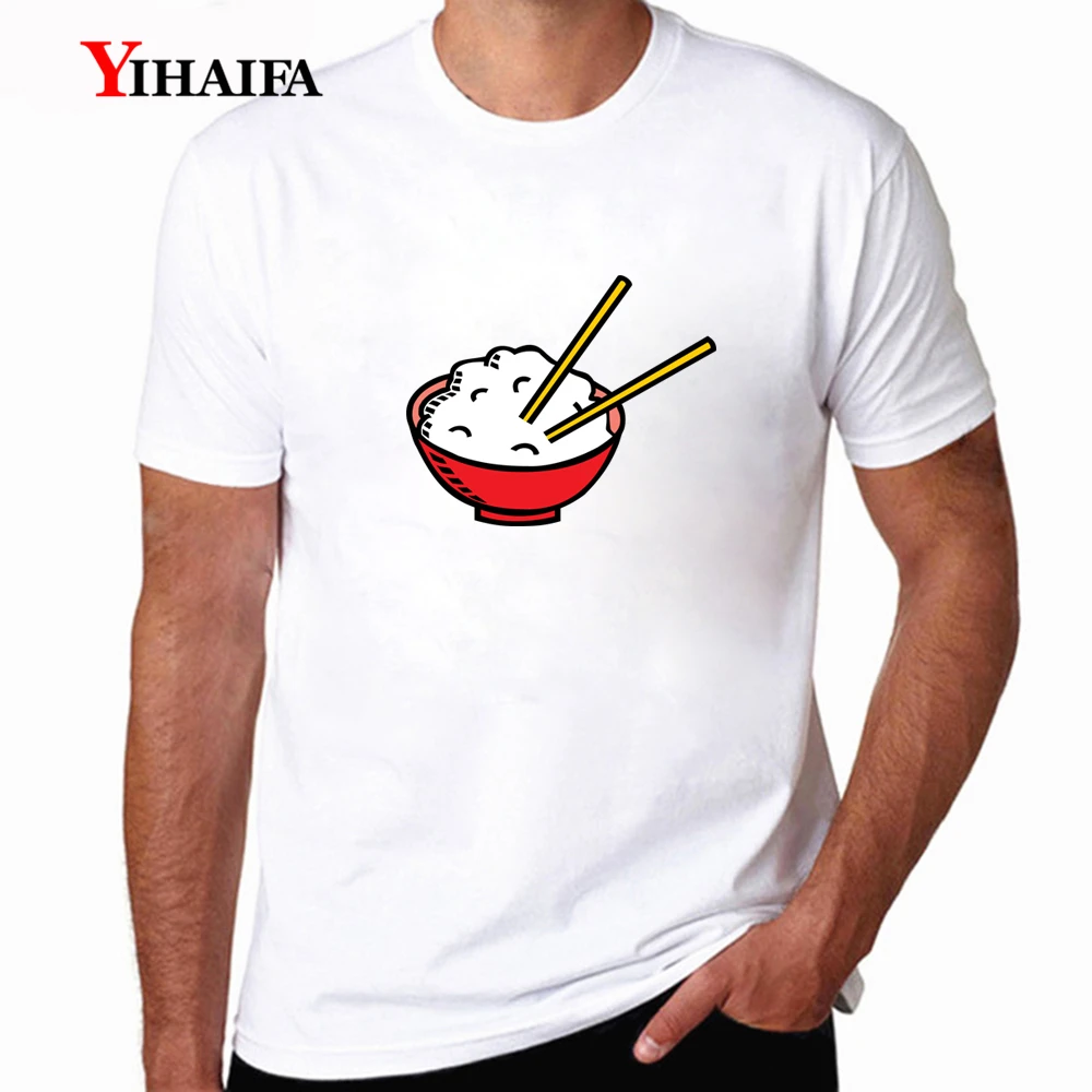 

Casual New T-Shirt Mens Funny Graphic Tees Rice Printed Tee Shirts Creative Casual Short Sleeve Streetwear White Tops