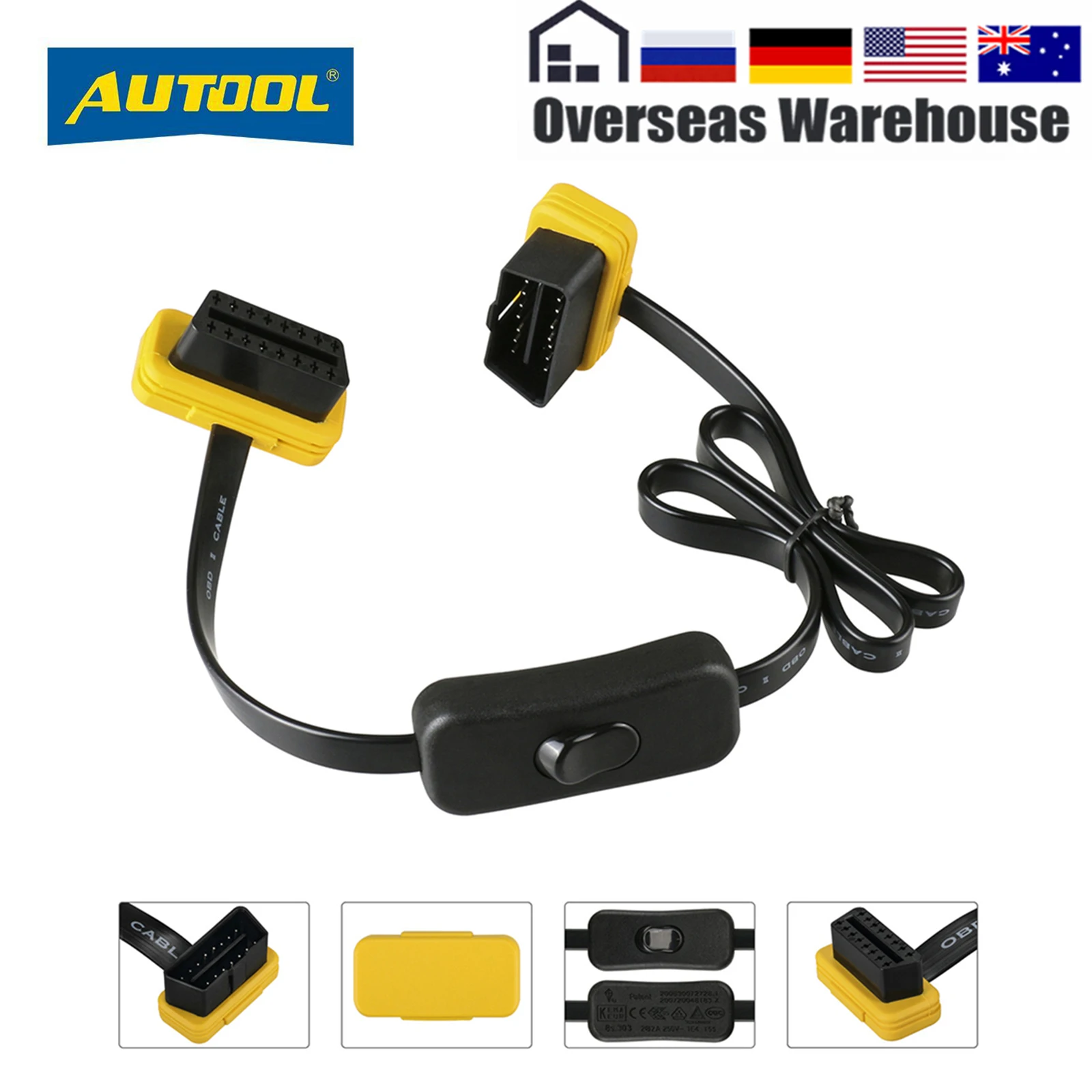 Автомобильный Удлинительный кабель AUTOOL OBD2 с переключателем 60 см ELM 327