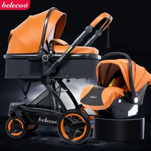 Belecoo/детская коляска 3 в 1 с высоким обзором, коляска с автомобильным сиденьем для новорожденных, амортизатор, складная двухслойная детская коляска