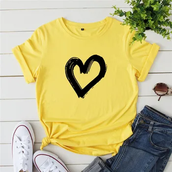 

Plus Size S-5XL New Heart Print T-Shirt Women 100%Cotton Women Shirts O Neck Short Sleeve Tops Summer T Shirt Pink TShirt Female
