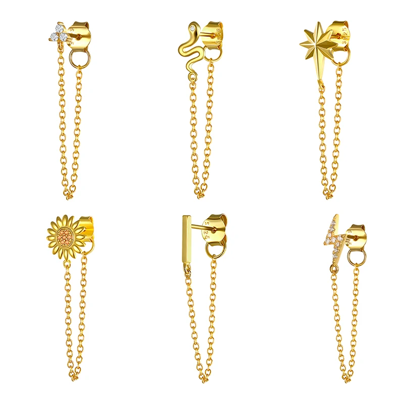 1pcs Gold Silver Color Lightning/Snake Chain Stud Earrings for Women 925 Sterling Silver Tassel Earrings Fashion Jewelry
