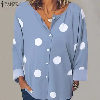 

ZANZEA 2020 Autumn Women Blouses Shirts Ladies Bohemian Tops Blusas Vintage Polka Dot Print Long Sleeve Tunic Work Chic Chemise
