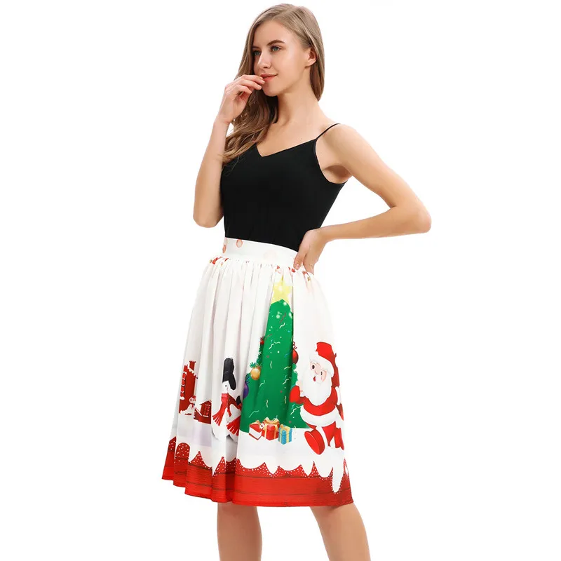 Рождественский снеговик цифровая печать шоу тонкая Половина-длина юбка высокая талия уличные хипстеры элегантный Помпадур юбка