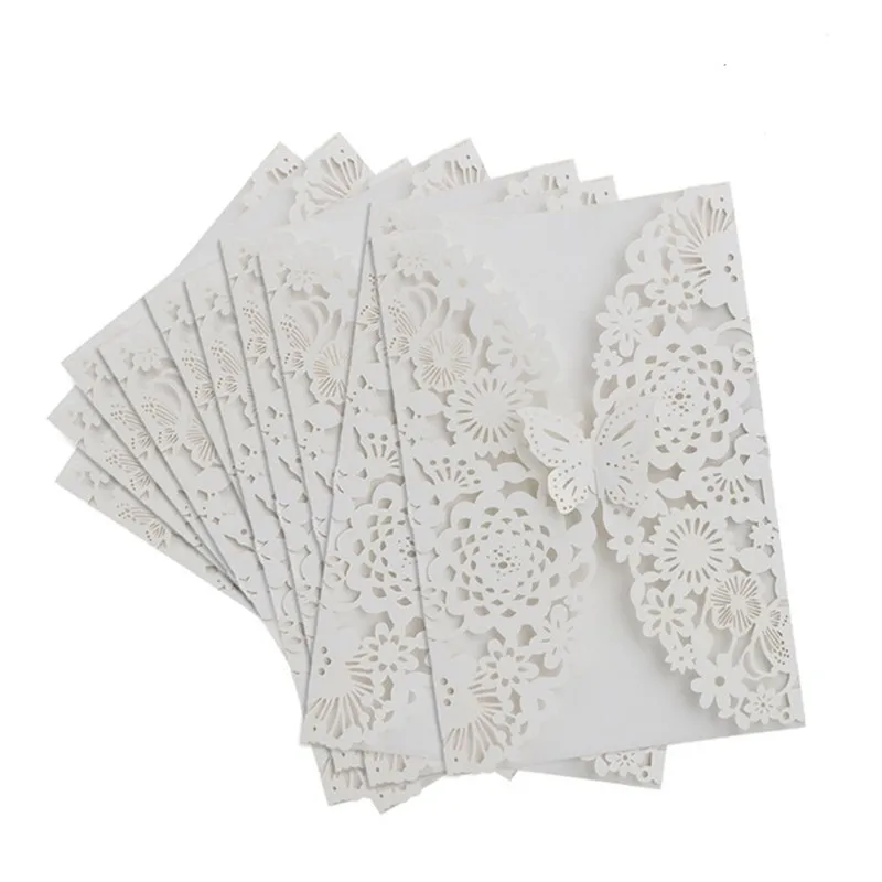 Birthday Invitations Shower (White) Bridal Cards for 10pcs Vertical Laser Cut Butterfly Wedding Kit - 4.00018E+12