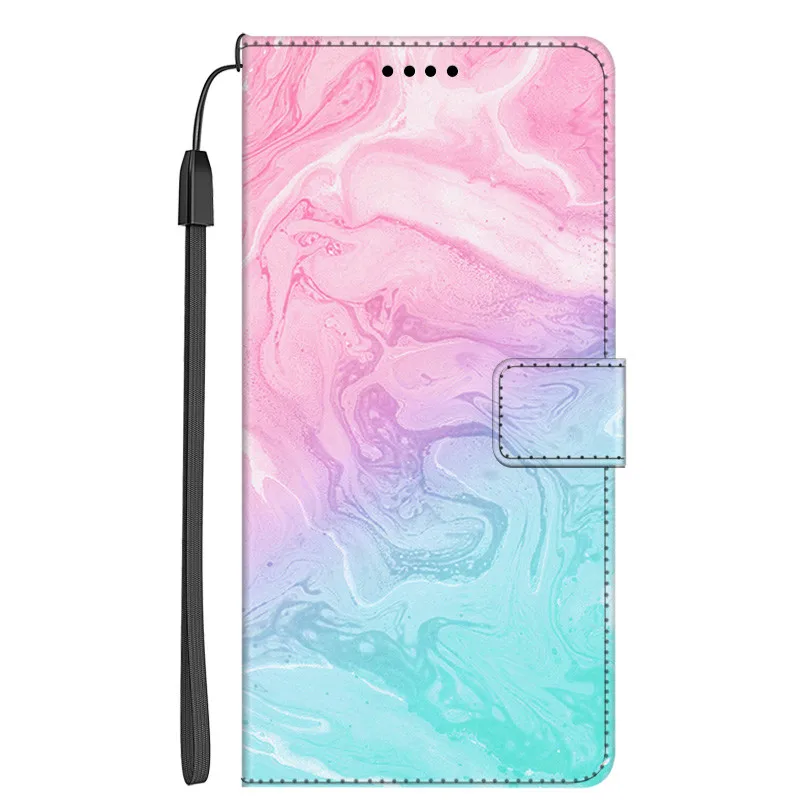 Leather Magnetic Flip Wallet Phone Case with Stand and Painted Design