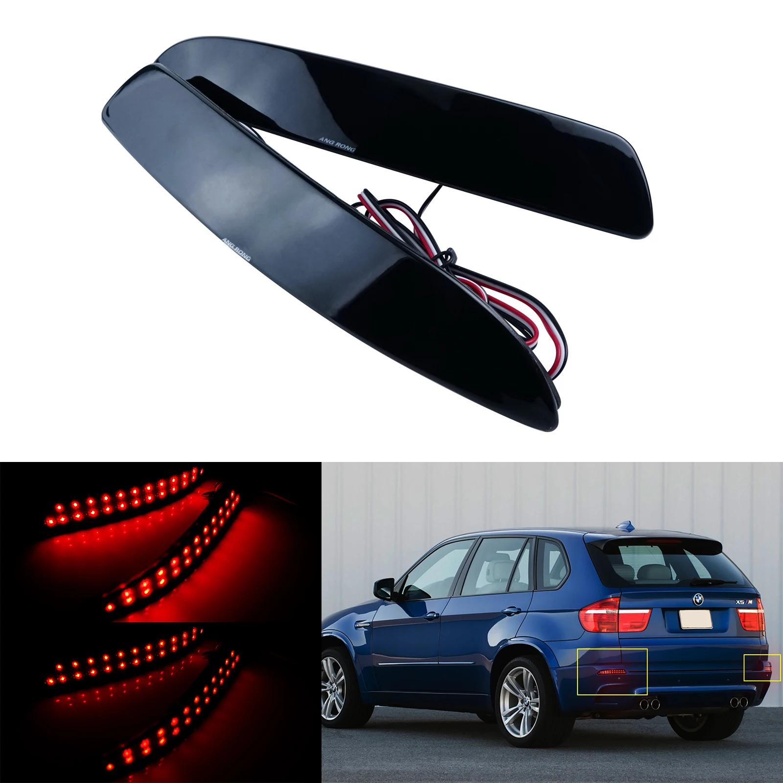 

ANGRONG 2X Black Smoked Lens LED Rear Bumper Reflector Brake Light Red For BMW E70 X5 06-13