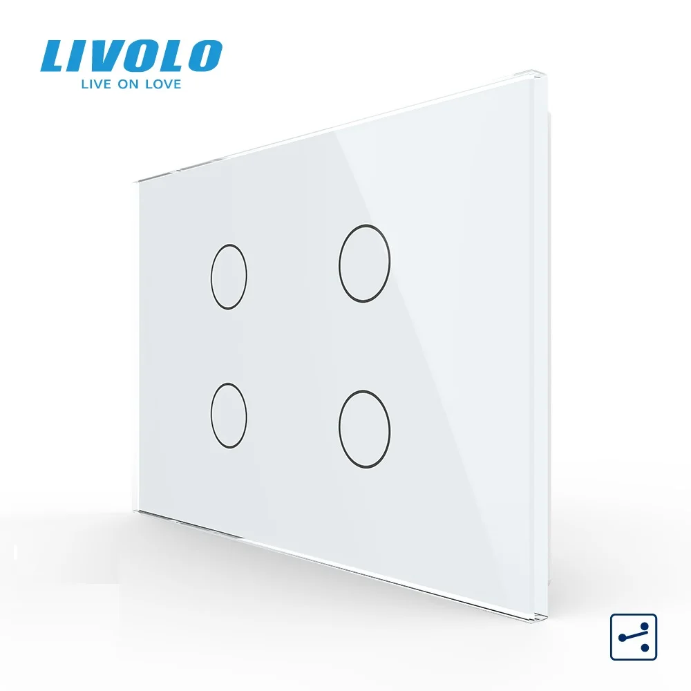Livolo Eua au Padrão Interruptor de Toque Vl-c904s11 Painel de Vidro de Cristal Branco 4-gang 2-way Interruptor de Luz de Controle de Toque