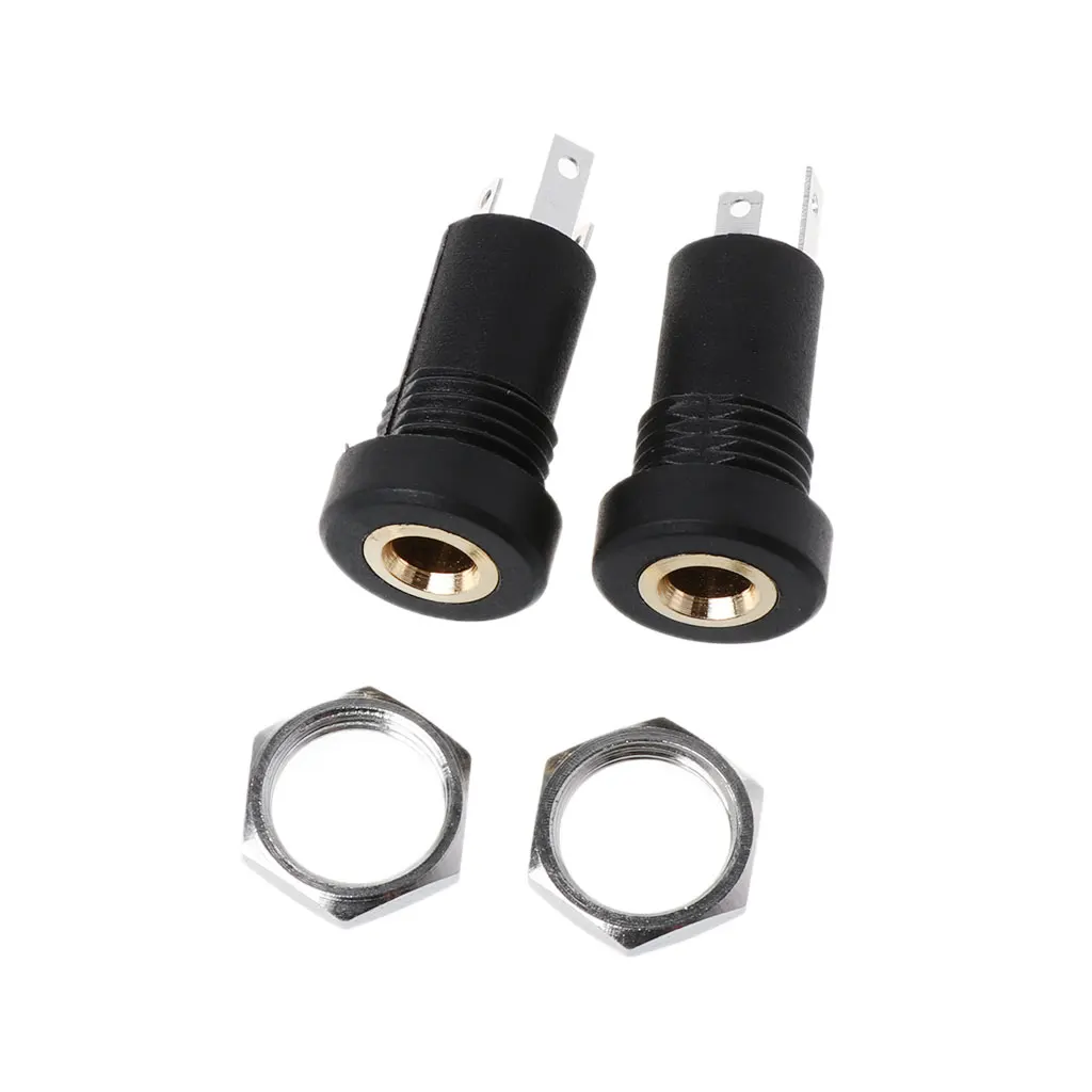 

2X 3.5MM Audio Jack Socket 3 Pole Black Stereo Solder Panel Mount Gold With Nuts Drop Ship Support
