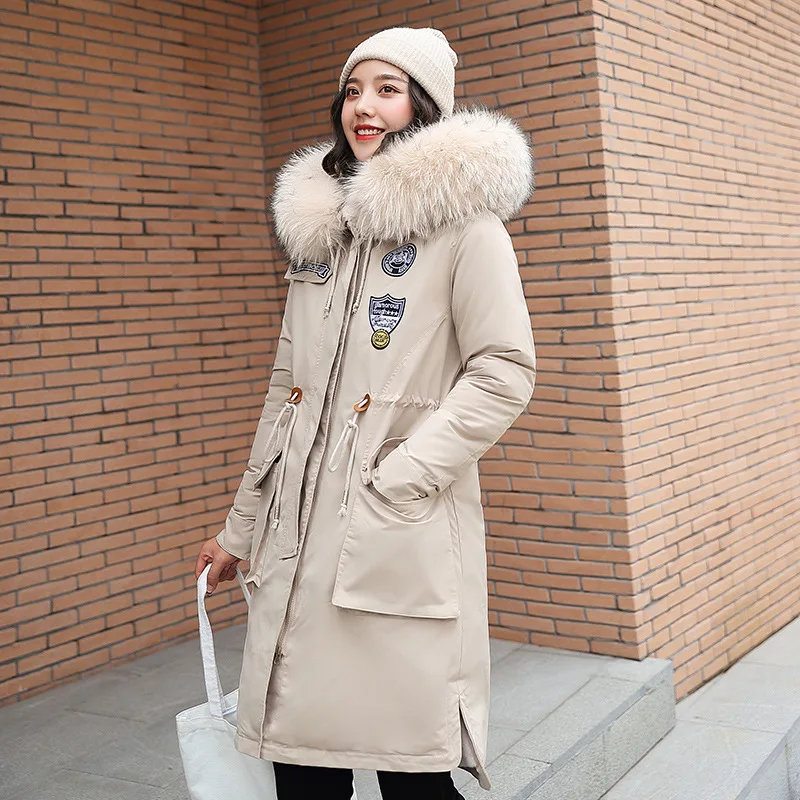 

AliExpress New Style Large Size Plus-sized Winter New Style Mid-length Karakul Thick Hooded Cotton-padded Clothes Cotton Coat