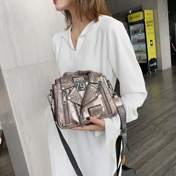 

New Fashion Brand Designer Chain Motorcycle Bags for Women Clothes Shoulder Rivet Jacket Bag Messenger Bag Lady Leather Handbags