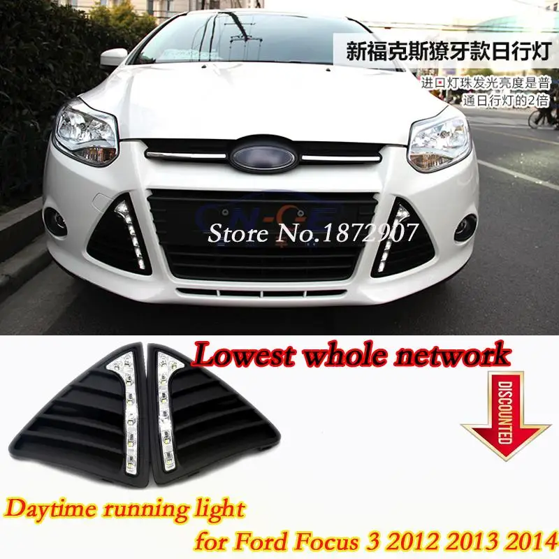 Gloss Model 12v LED Car DRL daytime running light Bumper Front Fog lamp with dimming style Relay for Ford Focus 3 2012 2013 2014