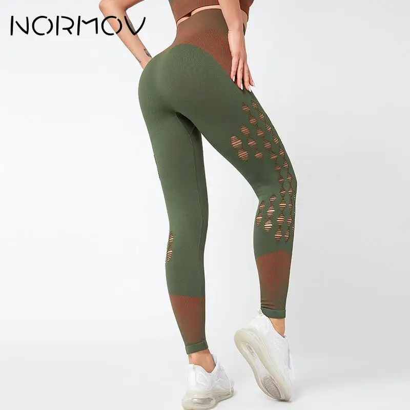 NORMOV Sexy Hollow Out Seamless Sport Fitness Leggings Women Hip Enhancing Squat Proof Athletic Workout Gym Tights Yoga Pant | Спорт и