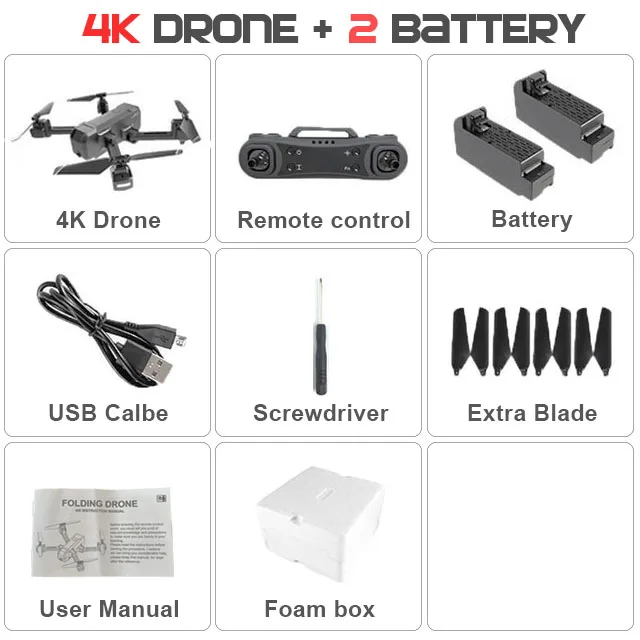 KF607 Дрон с FPV Wifi 4 K/1080 P HD Двойная камера оптический поток Квадрокоптер селфи складной мини Дрон VS SG106 visuo xs816 - Цвет: Foam Box 4K 2B