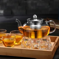 600/800ml Heat Resistant Glass Teapot Flower Tea Set Kettle 6