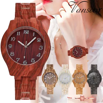 Reloj de madera de imitación para mujer, accesorio de lujo, correa de acrílico Vintage, de cuarzo, Color madera, sencillo