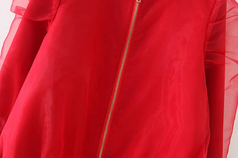 

2019 Europe And America Autumn New Style Elegant Slimming Organza Solid Color Zipper Jacket Women's 8207129