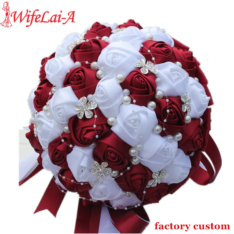 Wifelai A Ramos De Novia Burgundy Red White Crystal Bridal