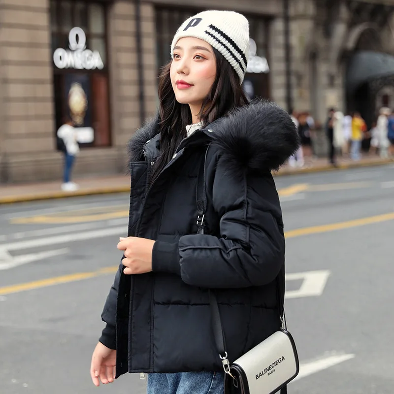 

2020 Winter Bubble Jacket for Women Thick Parka Short Style Hooded Fur Collar Plus Size Solid Casual Female Coat Kobieta Kurtka