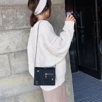 

Women's shoulder bag slant span bag 2020 autumn new bag small square bag chain bar bag rivet bag frosted Pu women's bag
