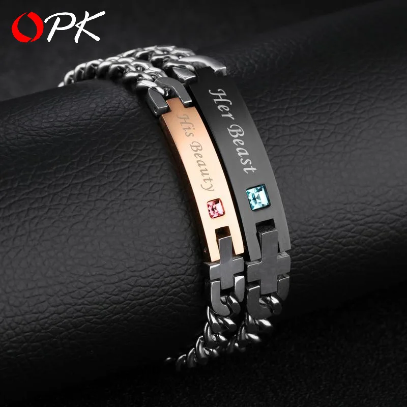 OPK пара аксессуаров Корейский Творческий титановая сталь мужские и женские Браслеты инкрустированные пара браслет подарок на день Святого Валентина