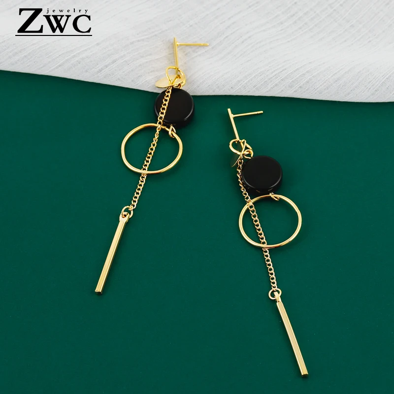 Женские длинные висячие серьги ZWC корейские Металлические золотого и