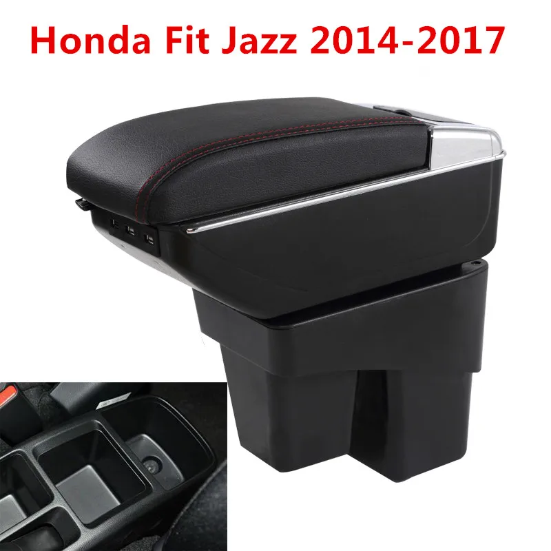 For Honda Fit Jazz- Center Centre Console Storage Box Leather Dual Layer Armrest Arm Rest