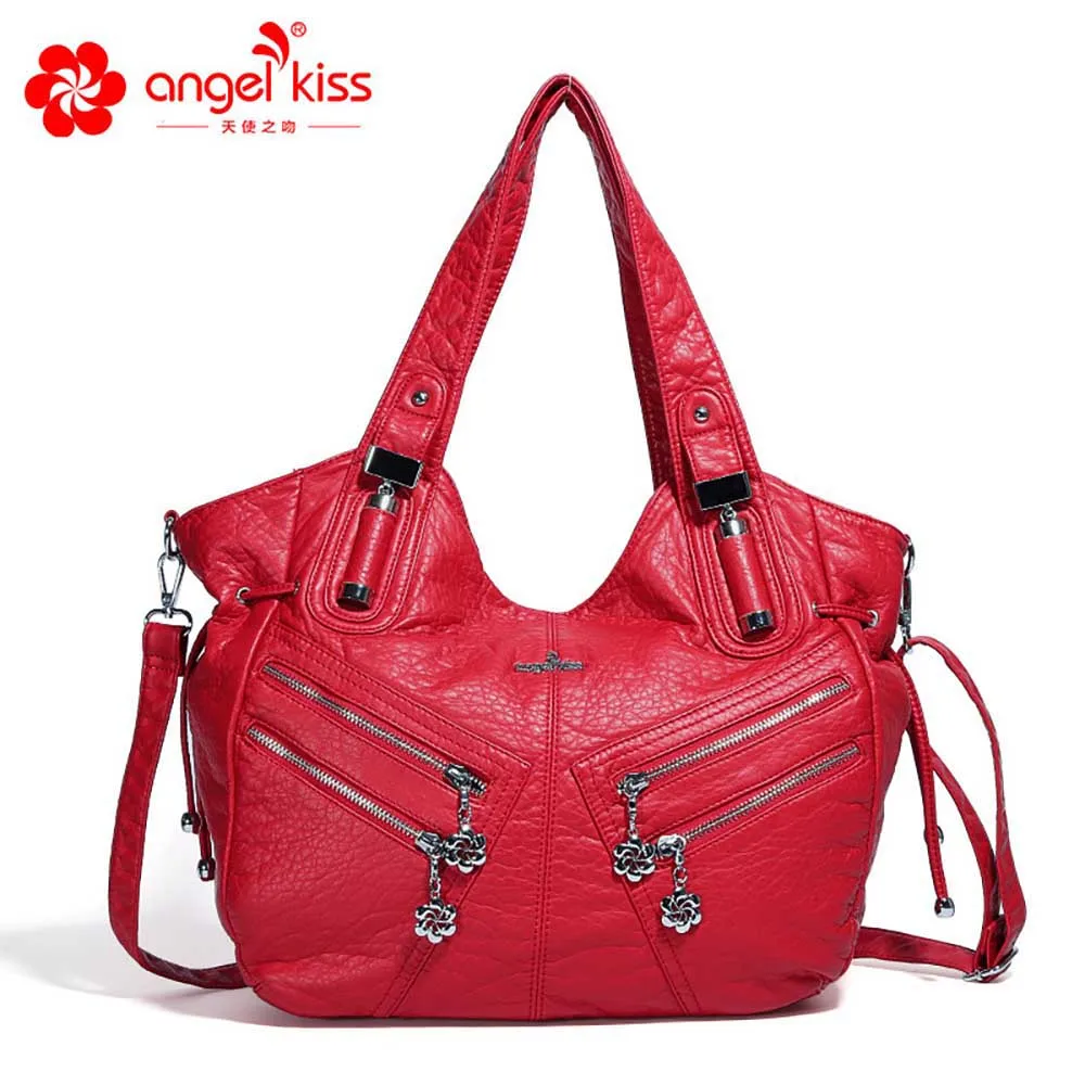 

Bags For Women 2019 Angel Kiss Women Shoulder Crossbody Bag Soft Washed PU Leather Shoulder Bag Fashion Female Handbag Totes
