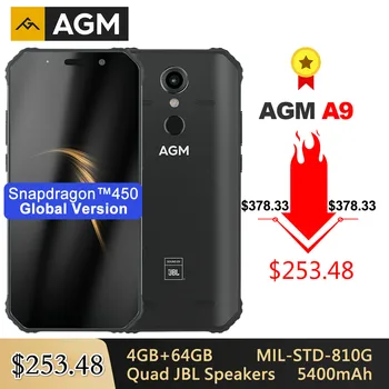 Перейти на Алиэкспресс и купить AGM A9 Водонепроницаемый смартфон с 5,99-дюймовым дисплеем, ОЗУ 4 Гб, ПЗУ 64 ГБ, 5400 мАч, Android 8,1