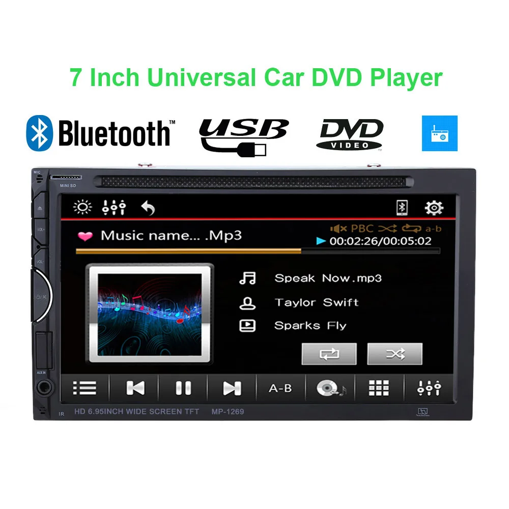 

7" Universal Double 2 Din Car DVD player Car Autoradio Video MP5 Player Car Stereo audio player HD TFT Color Display RDS UI BT