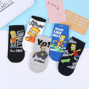 

Women socks for girls Cartoon socks Cotton Cute Fashion Funny Simpsons Socks Invisible Happy short ankle Socks sox woman 5 pairs