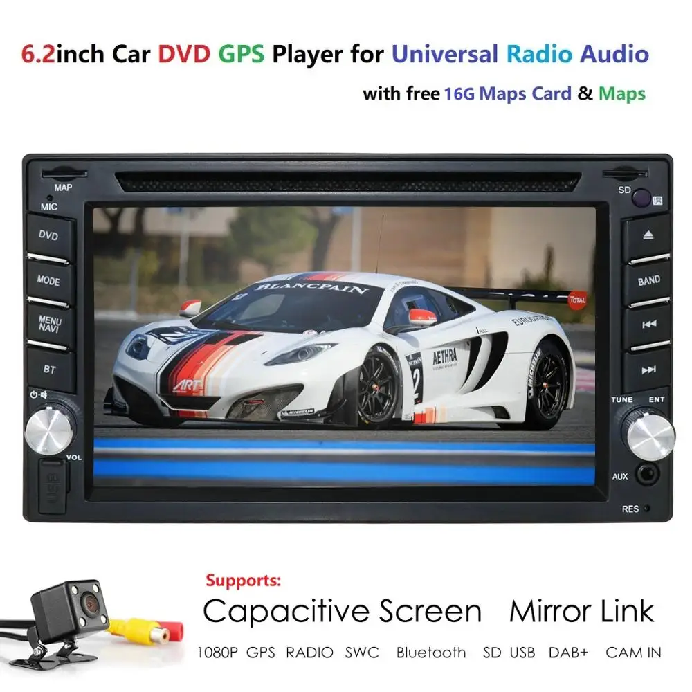 Auto Radio 6.2 Inch 2DIN Universal Car DVD player GPS Stereo Audio Head