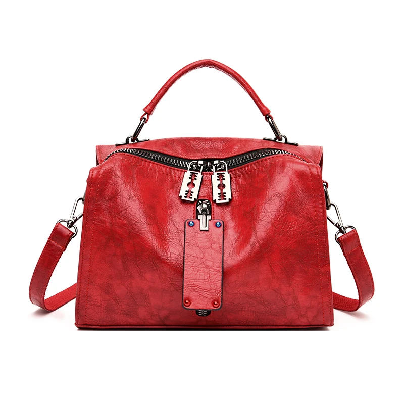 Большая вместительная женская сумка, сумка через плечо из мягкой искусственной кожи, мотоциклетная сумка, Повседневная сумка через плечо, верхняя сумка, дизайнерская сумка - Цвет: Красный