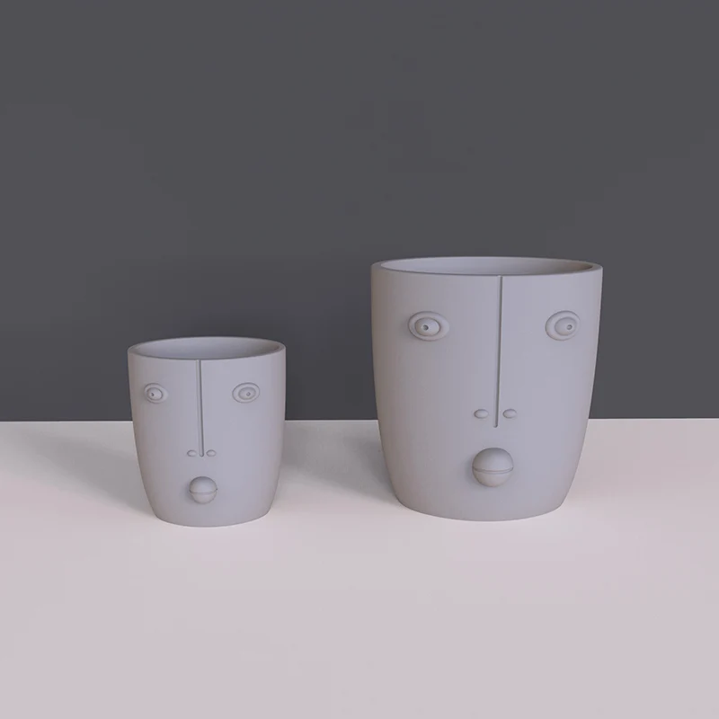 Flowerpot concreto molde rosto design vasos molde