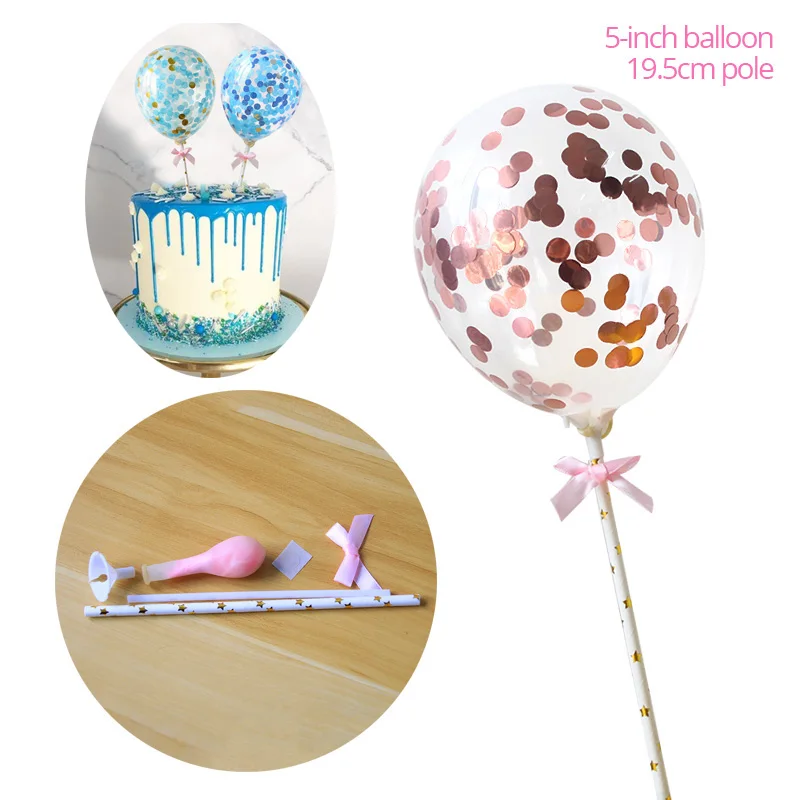 1pcs topper 18 5 дюймов воздушный шар "Конфетти" торт Топпер украшение с бумажной соломенной лентой Baby Shower один день рождения Свадьба шар Топпер торт - Цвет: 1pcs topper 18
