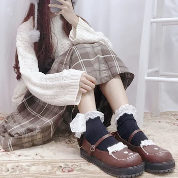 

Japanese Sweet Lolita Shoes Heart Parttern Harajuku Lolita Platform Shoes Roud Head Retro Women Princess Girl PU Shoes
