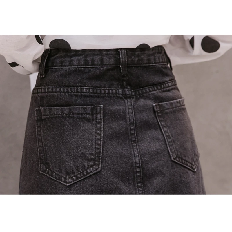 Flectit Washed Black Denim Skirt For Women High Waist Row Hem Split Front  Jeans Skirt Vintage Plus Size Spring Summer Outfit