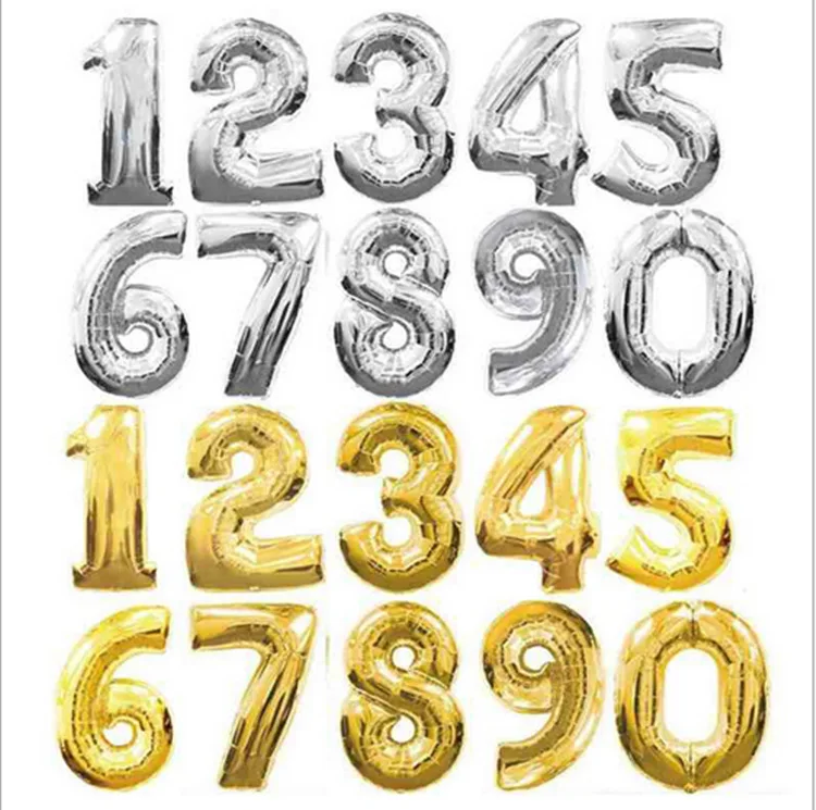 

32 Inch Helium Air Balloon Number Letter Shaped Gold Silver Inflatable Balloons Birthday Wedding Decoration