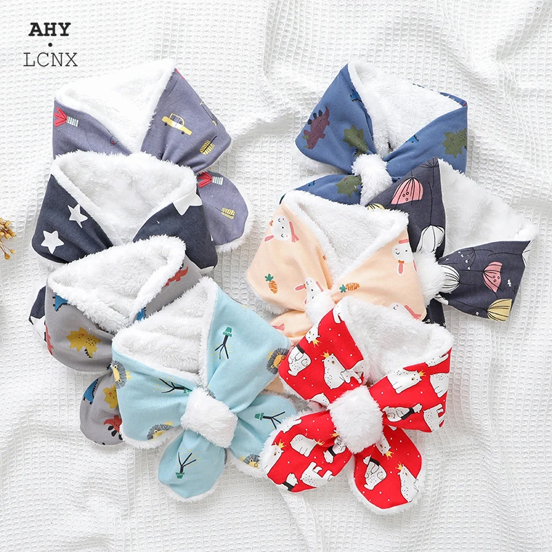 New Autumn Winter Baby Scarf Cotton Plus Velvet Children Scarves Korean Cartoon Cute Girls Boys Toddler Warm O-ring Neckerchief | Детская