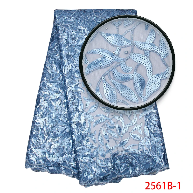 

Sky Blue Sequin Lace Fabric, New Organza Lace For Aso Ebi, Nigeria Bridal Lace MR2561B