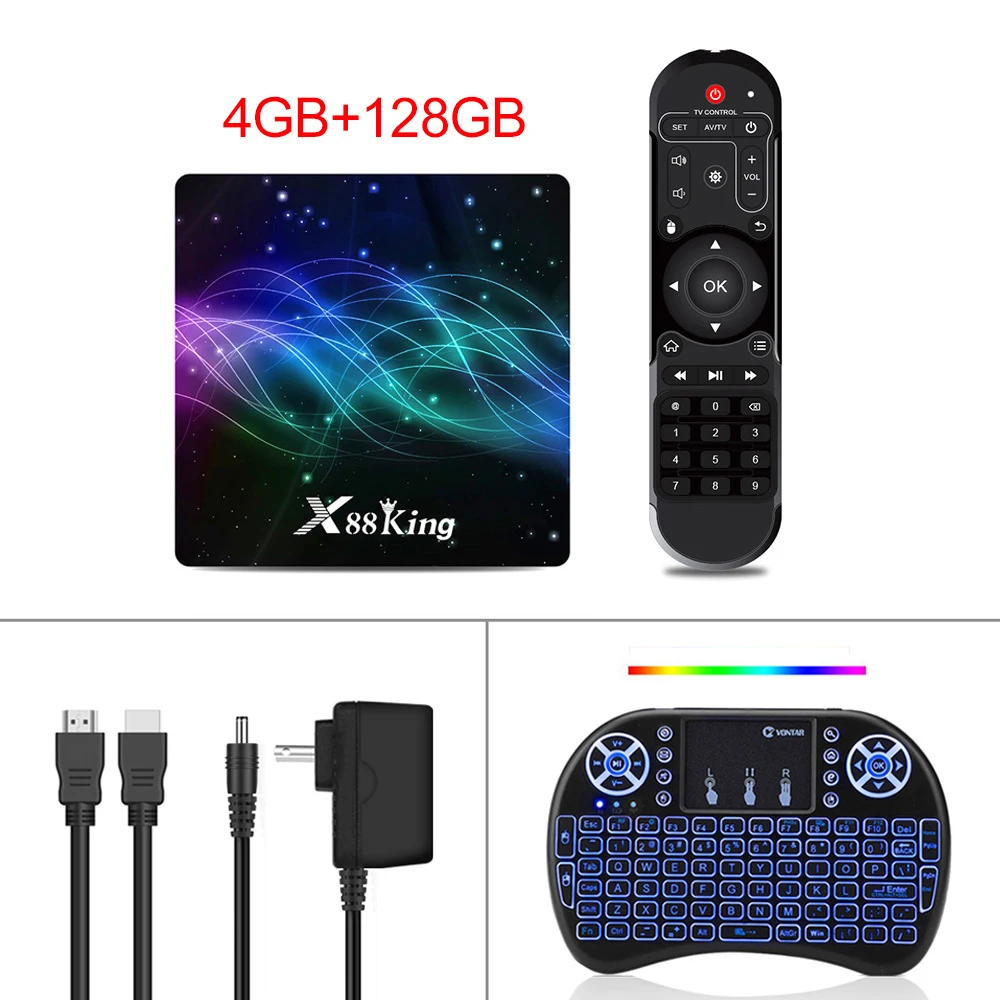 C4G128G backlit i8 X88 King 4GB 128GB Amlogic S922X TV Box Android 9.0 Dual Wifi BT5.0 1000M 4K 60fps USB3.0 Google Play Youtube 4K Media player - Цвет: C4G128G backlit i8