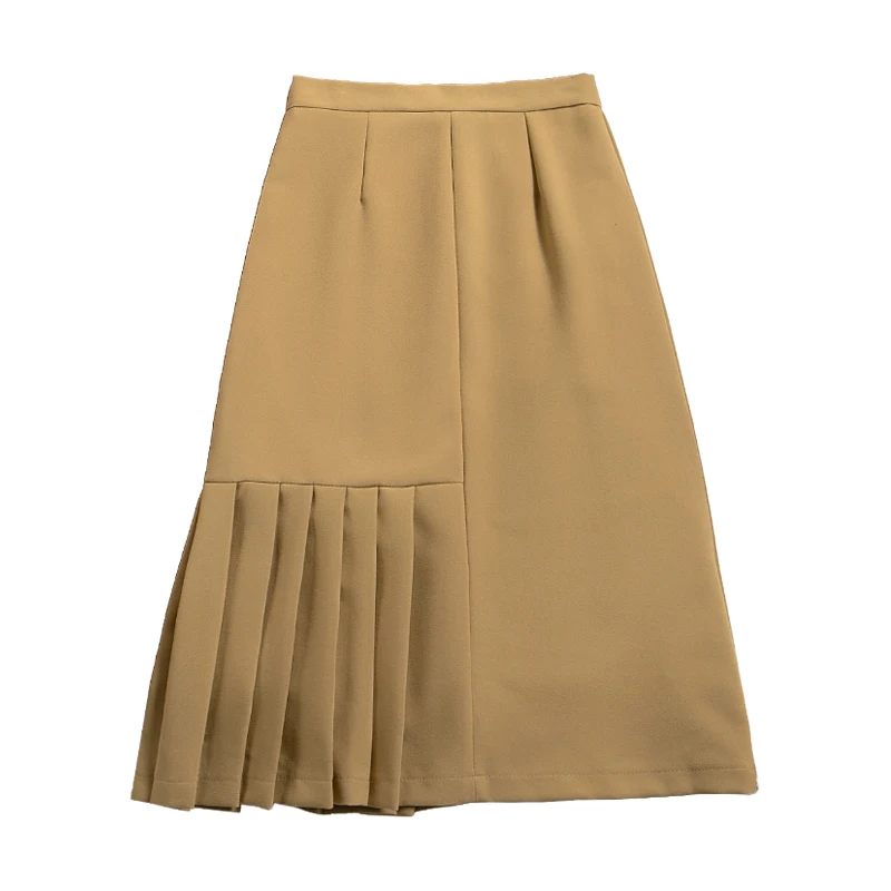 

LUKAXSIKAX 2021 New Arrival Spring Autumn Women Skirt High Quality Irregular Pleated Hem High Waist Slim Long Skirt