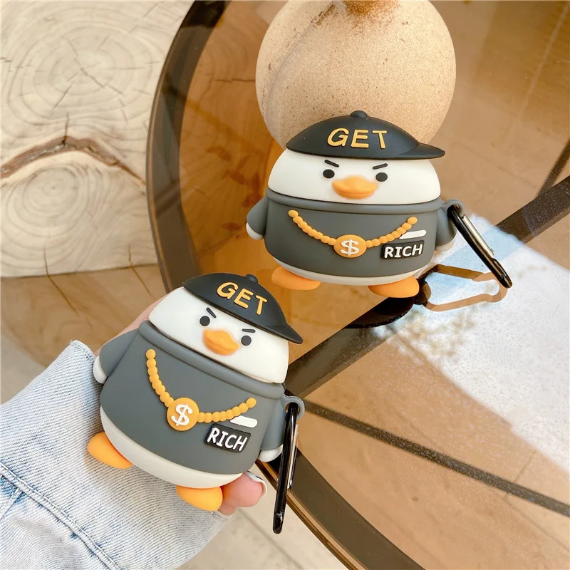 

Cute Cartoon Get Rich Hip hop duck Music 3D Case For AirPods 1 2 Pro Box Soft Silicone Wireless Bluetooth Earphone Protect Cover