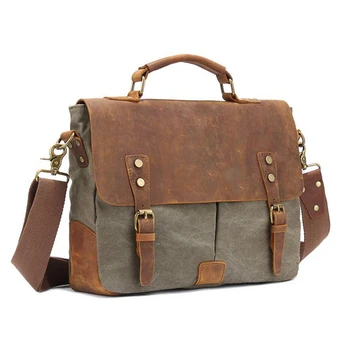

Vintage Crazy Horse Leather Canvas Messenger Bags Laptop Briefcase Crossbody Satchel Bag Travel Weekend Duffle Bag Dropshipping