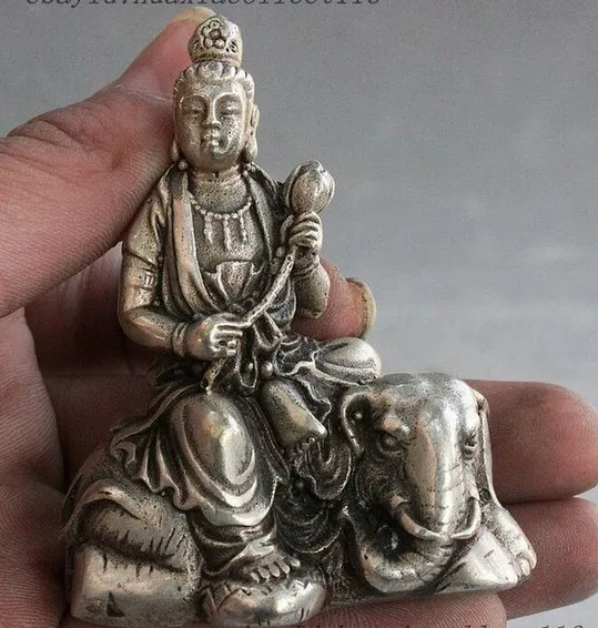 YM 308 тибетский буддийский храм серебро Wenshu Manjushri богиня езды СЛОН БУДДА статуя